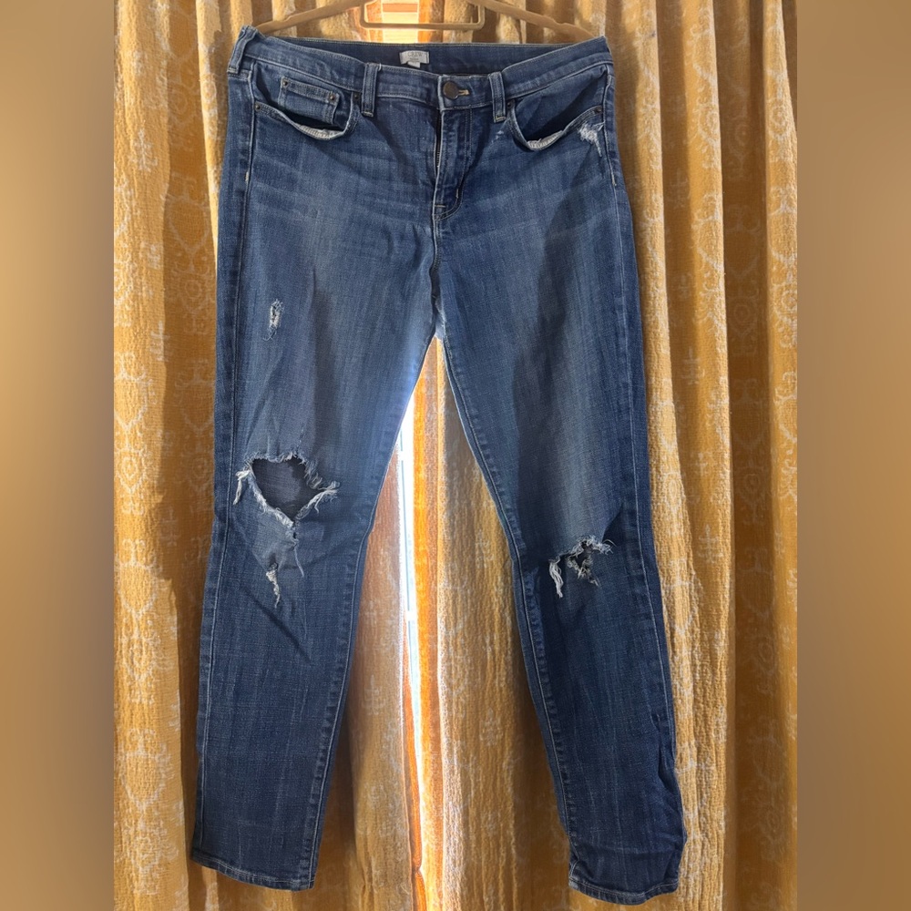 J. Crew Distressed Dark Blue Skinny Jeans